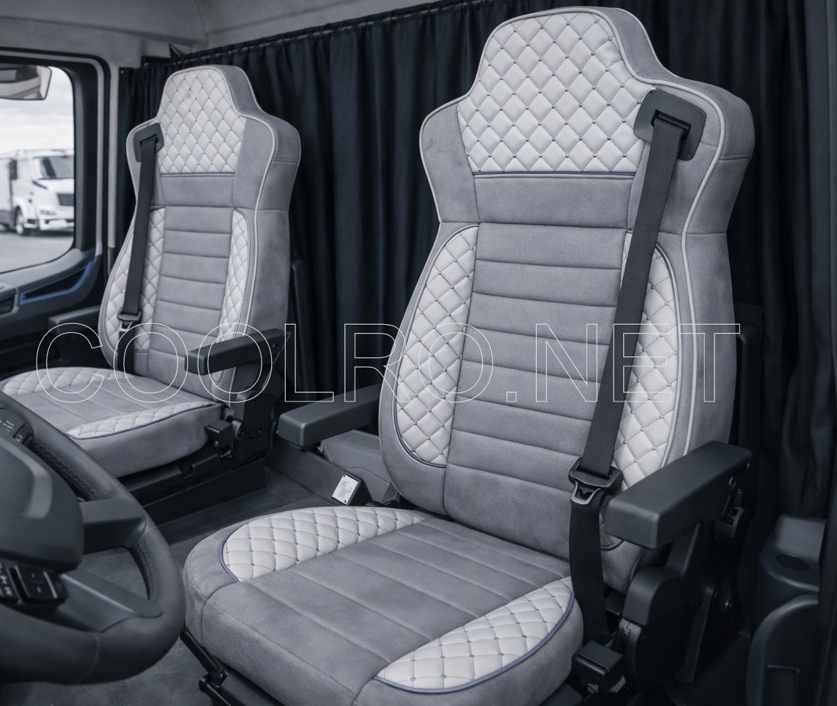 LUX Huse Scaune pentru IIVECO S-WAY 2019+ Gri Camion PU Piele Textil
