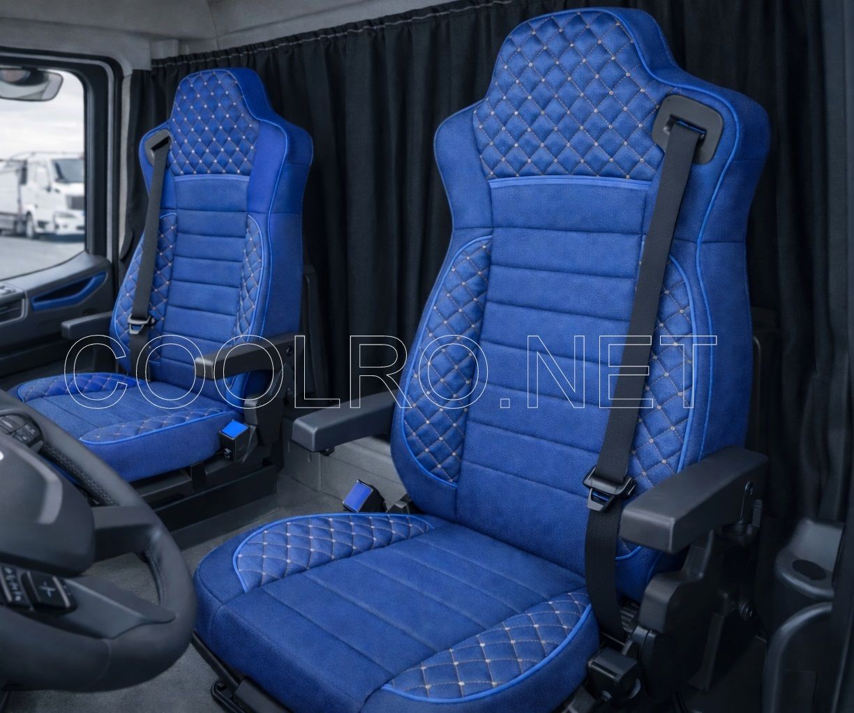 LUX Huse Scaune pentru IIVECO S-WAY 2019+ Albastru Camion PU Piele Textil