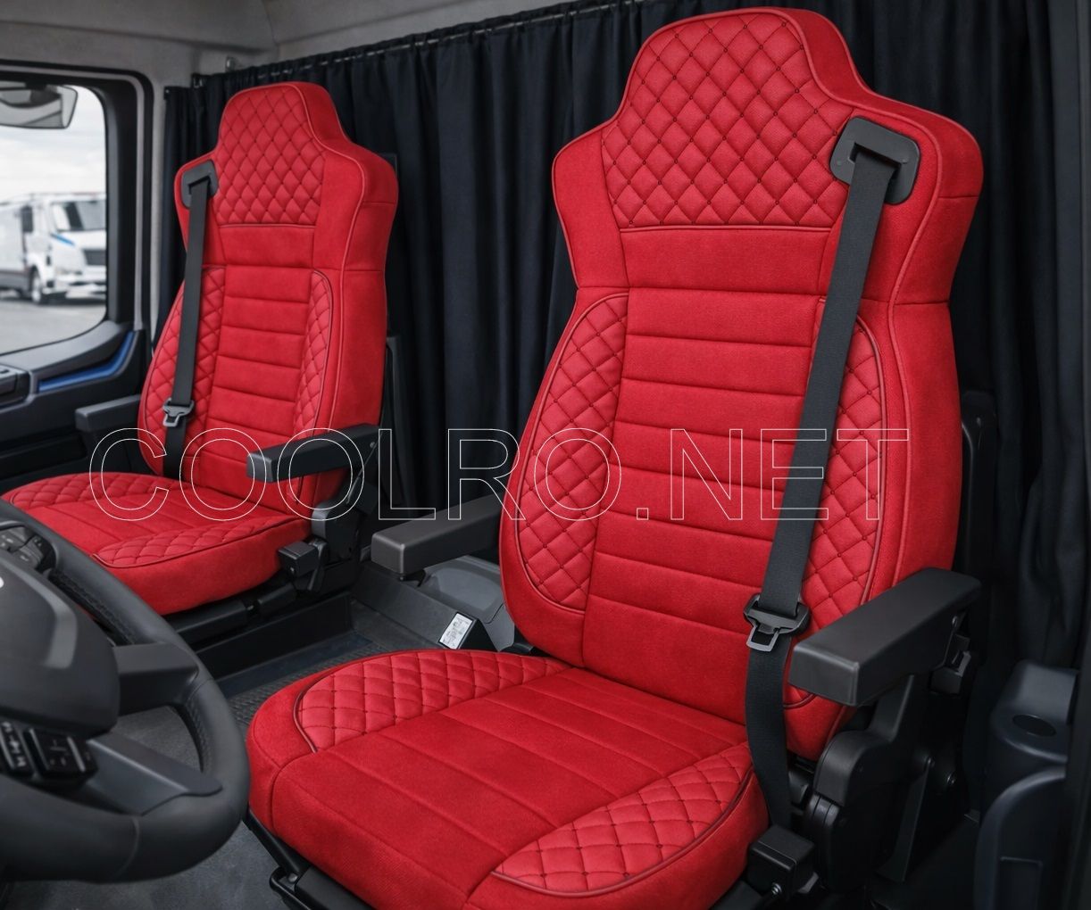 LUX Huse Scaune pentru IIVECO S-WAY 2019+ Rosu Camion PU Piele Textil