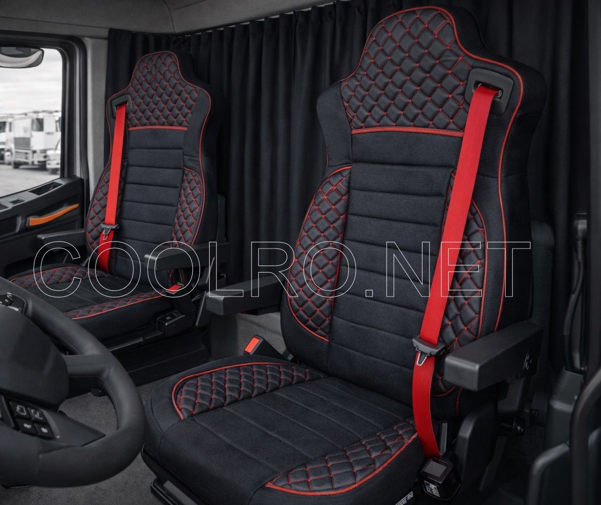 LUX Huse Scaune pentru IIVECO S-WAY 2019+ Negru Camion PU Piele Textil