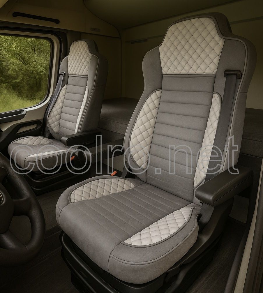 Huse scaune pentru MERCEDES ACTROS EURO 6 2015-2021 Gri Camion Lux PU Piele Textil