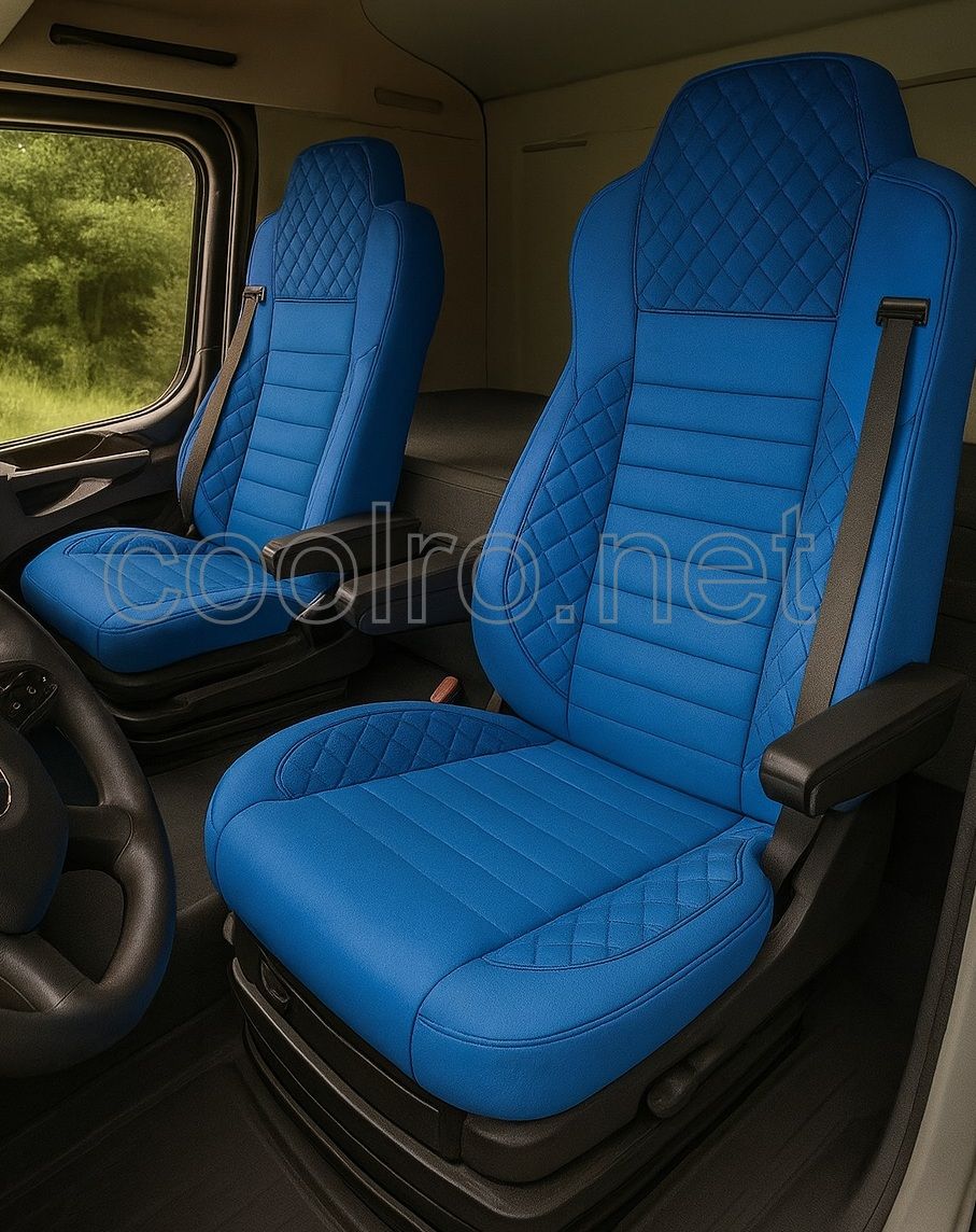 Huse scaune pentru MERCEDES ACTROS EURO 6 2015-2021 Albastru Camion Lux PU Piele Textil