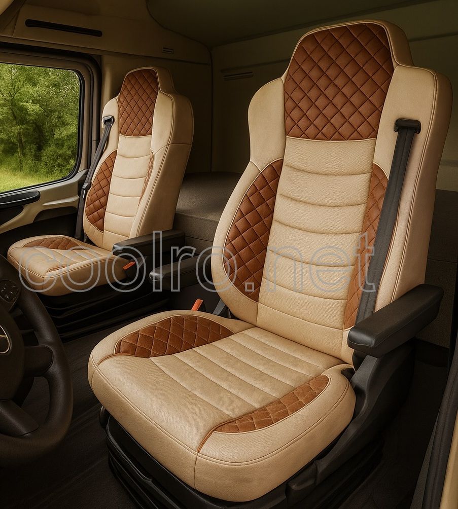 Huse scaune pentru MERCEDES ACTROS EURO 6 2015-2021 Maro Camion Lux PU Piele Textil
