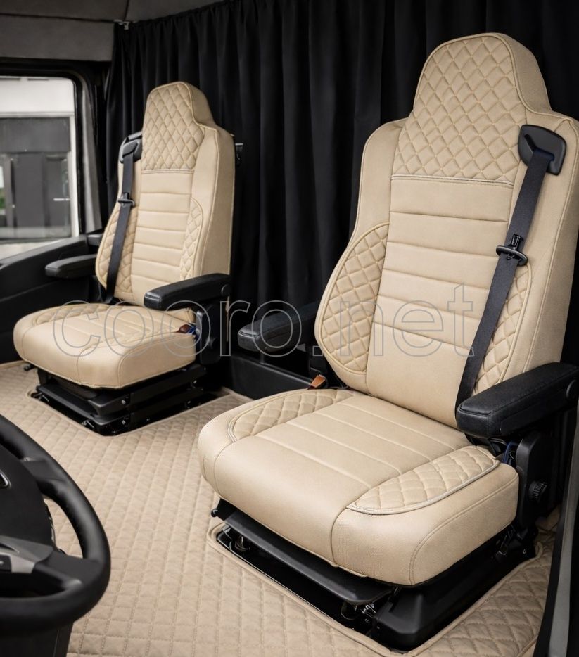 Huse scaune pentru RENAULT T 2015-2021 Bej Camion Lux PU Piele Textil