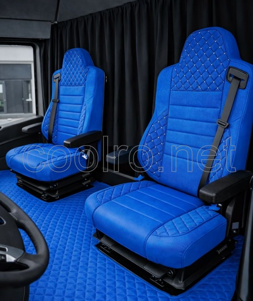 Huse scaune pentru RENAULT T 2015-2021 Albastru Camion Lux PU Piele Textil