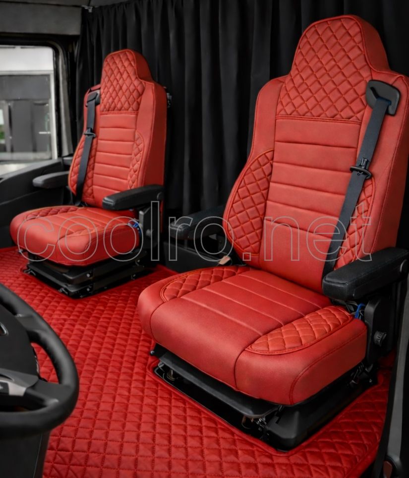 Huse scaune pentru RENAULT T 2015-2021 Rosu Camion Lux PU Piele Textil