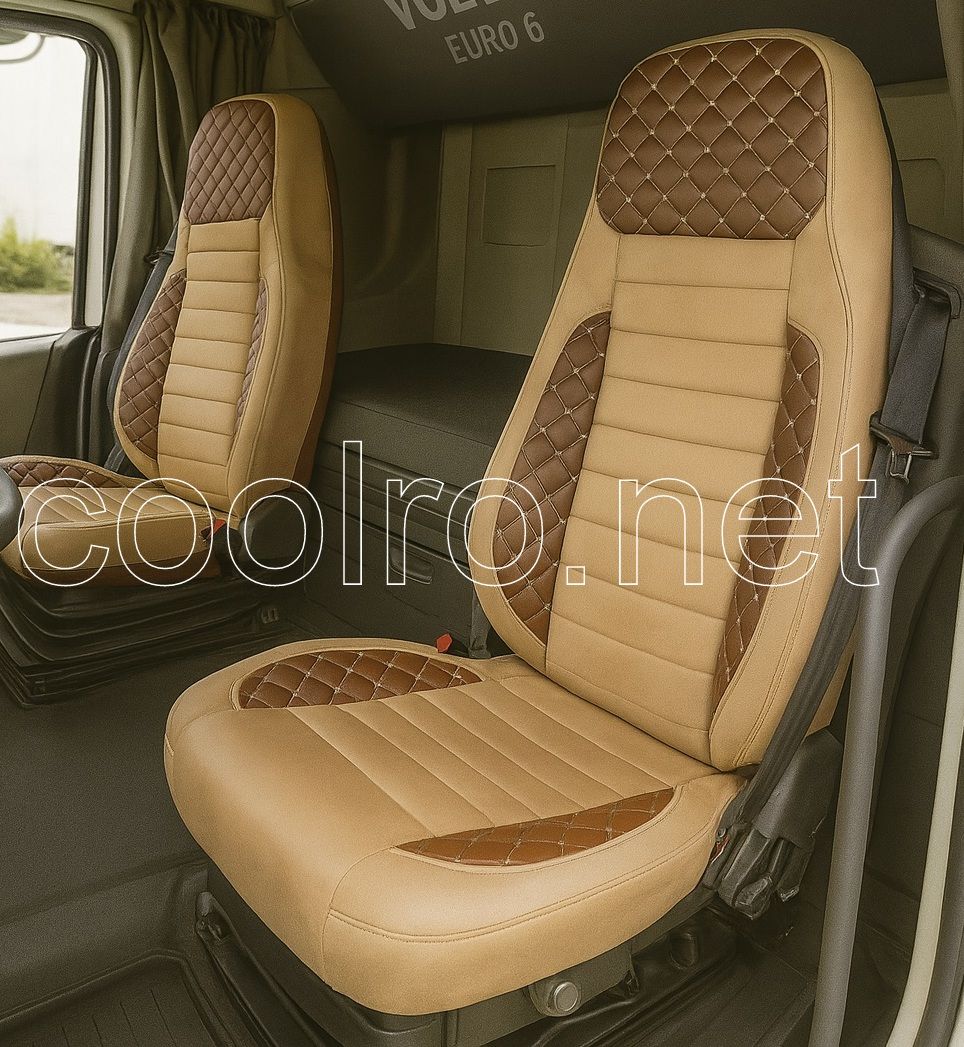 Huse scaune pentru VOLVO FH FM EURO 6 2014-2020 Maro Camion Lux PU Piele Textil