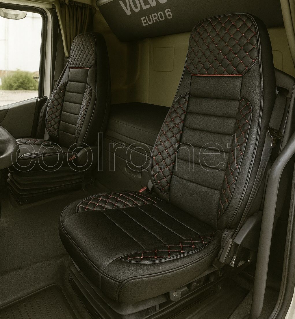Huse scaune pentru VOLVO FH EURO 6 2014-2020 Negru Camioane Lux Piele Textile