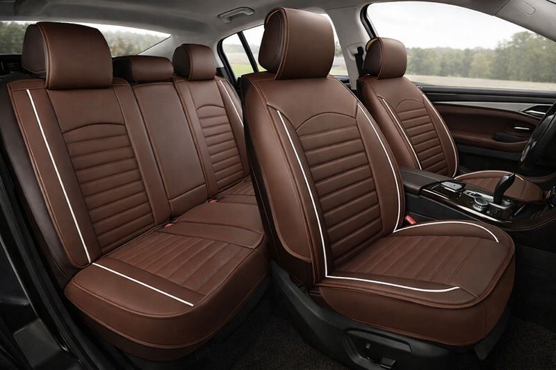 Huse Scaune pentru Masini Auto Universal Maro Lux PU Piele Set Complet