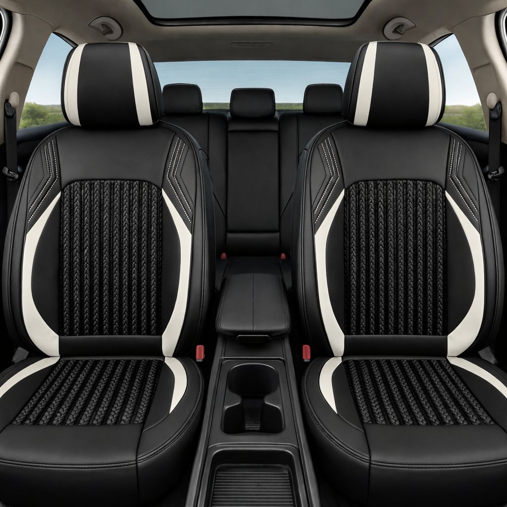 Huse Scaune pentru Masini Auto Universal Nergu Alb Lux PU Piele Set Complet