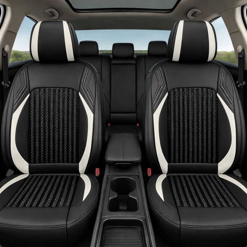 Huse Scaune pentru Masini Auto Universal Nergu Alb Lux PU Piele Set Complet