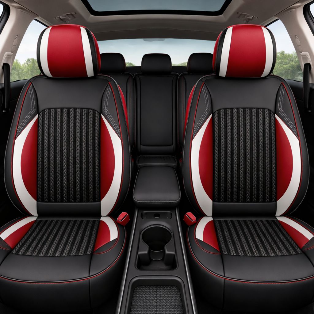 Huse Scaune pentru Masini Auto Universal Nergu Rosu Lux PU Piele Set Complet