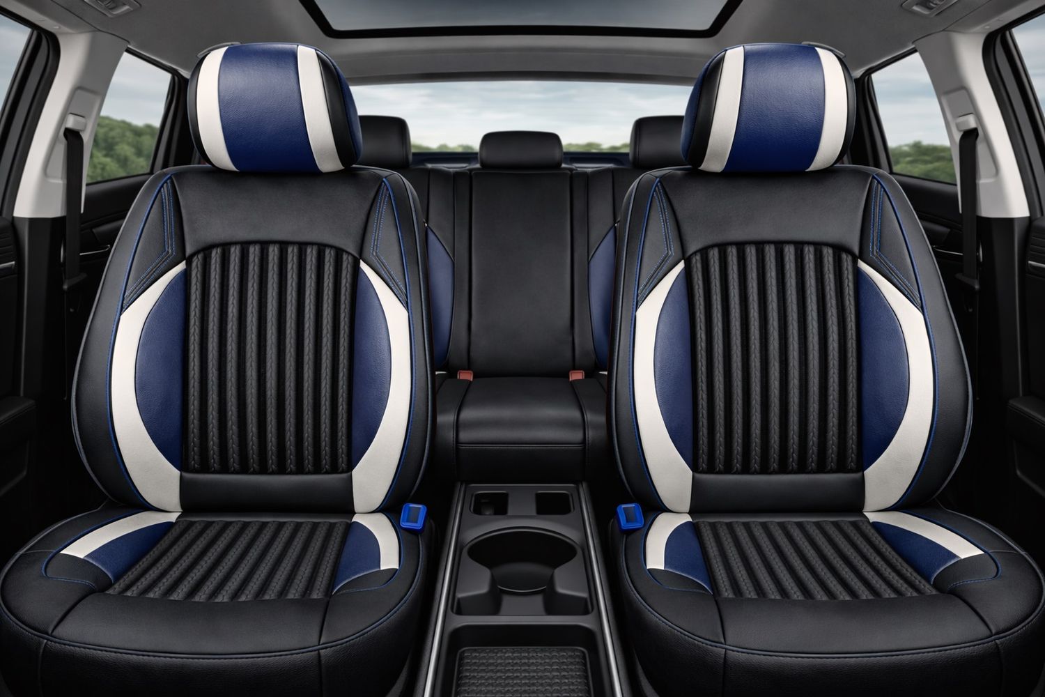 Huse Scaune pentru Masini Auto Universal Nergu Albastru Lux PU Piele Set Complet