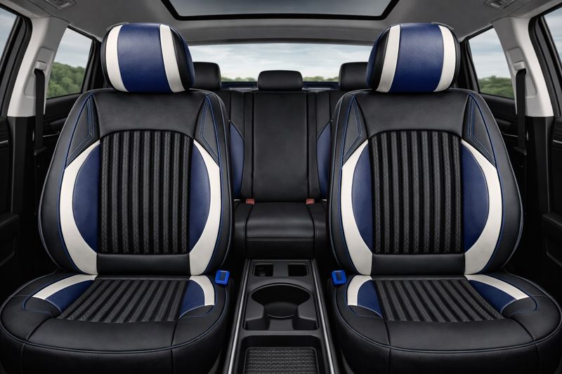 Huse Scaune pentru Masini Auto Universal Nergu Albastru Lux PU Piele Set Complet