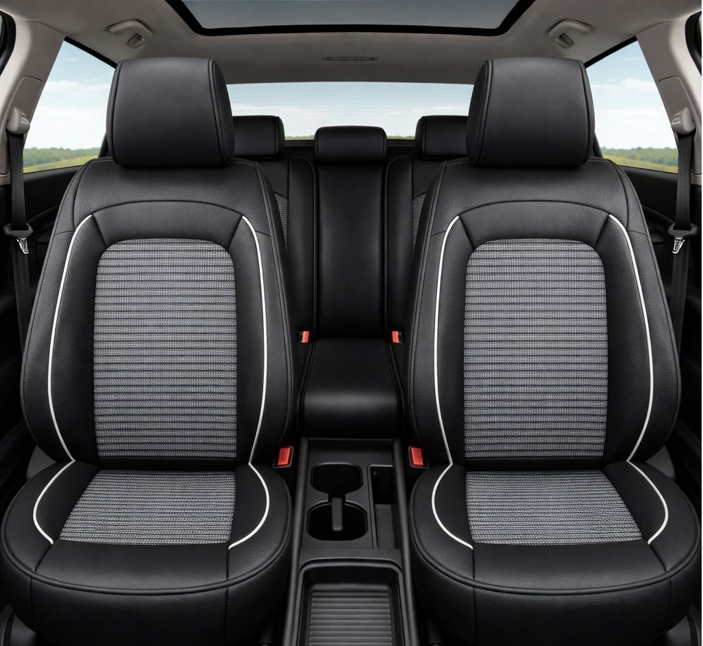 Huse Scaune pentru Masini Auto Universal Nergu Alb Lux PU Piele Set Complet