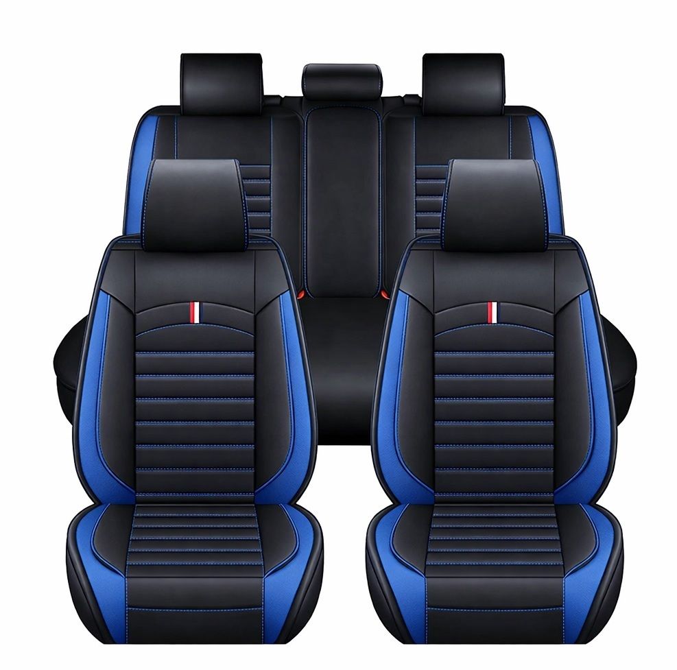 Huse Scaune pentru Masini Auto Universal Nergu Albastru Lux PU Piele Set Complet
