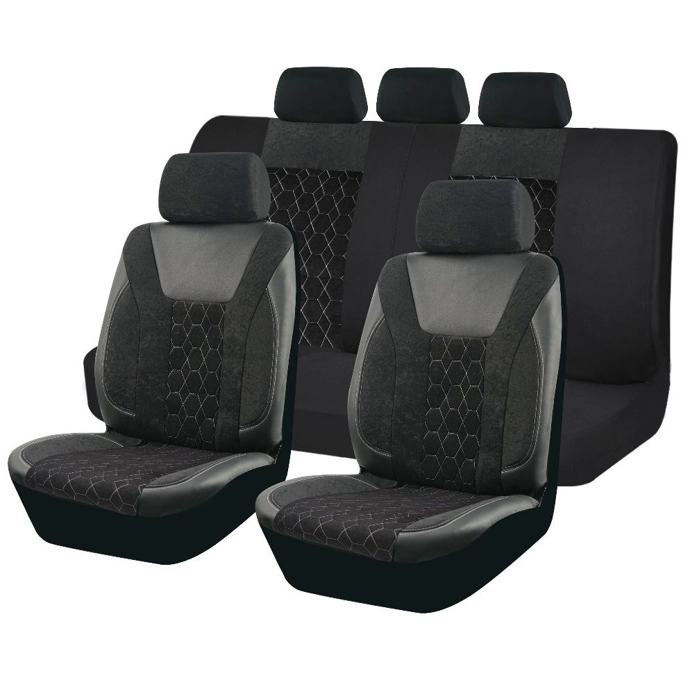 Huse Scaune pentru Masini Auto Universal Nergu Gri Lux PU Piele Textil Set Complet