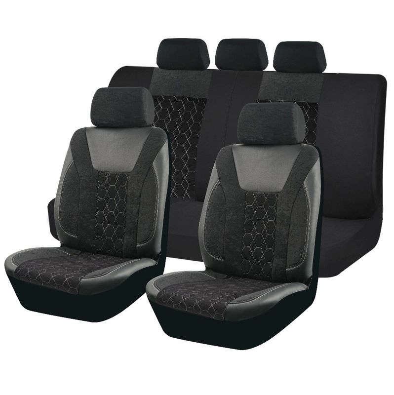 Huse Scaune pentru Masini Auto Universal Nergu Gri Lux PU Piele Textil Set Complet