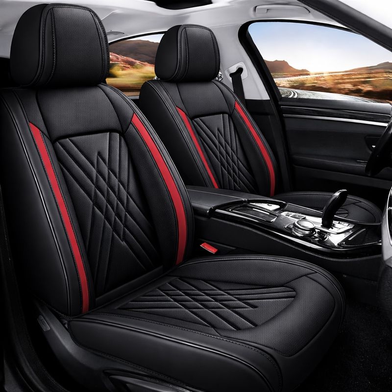 Huse Scaune pentru Masini Auto Universal Nergu Rosu Lux PU Piele Set Complet