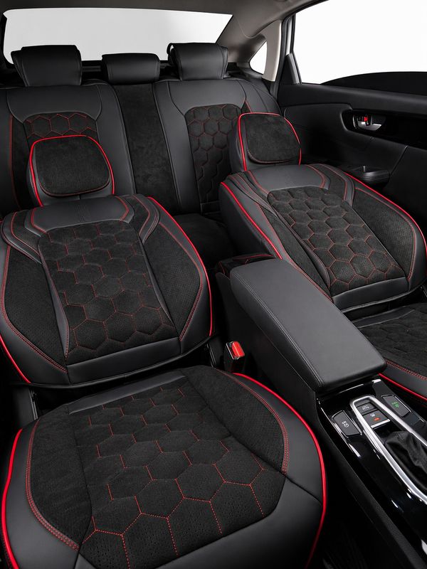 LUX Huse Scaune pentru Masini Auto Universal Nergu Rosu Lux PU Piele Alcantara Set Complet
