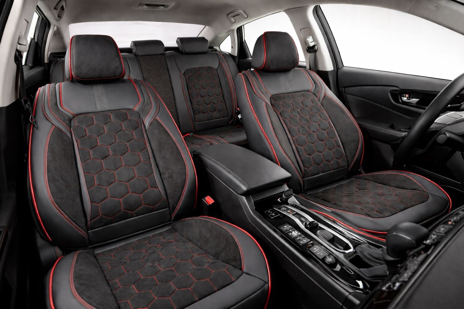 LUX Huse Scaune pentru Masini Auto Universal Nergu Rosu Lux PU Piele Alcantara Set Complet