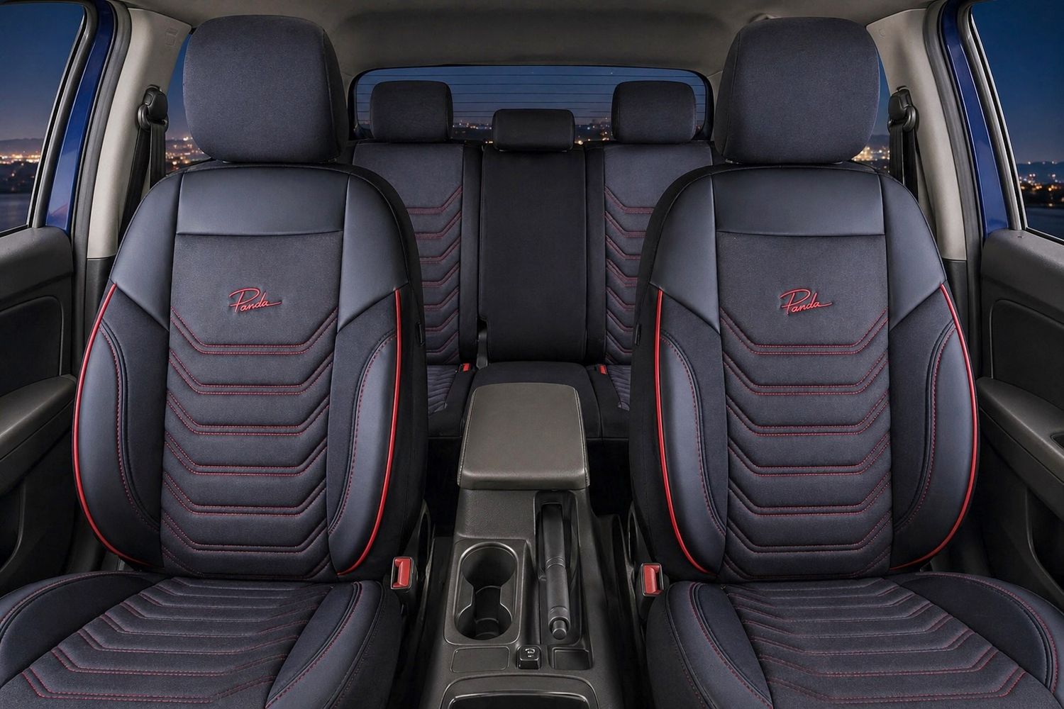 Huse Scaune pentru Masini Auto Universal Nergu Rosu Lux PU Piele Textil Set Complet
