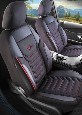 Huse Scaune pentru Masini Auto Universal Nergu Rosu Lux PU Piele Textil Set Complet