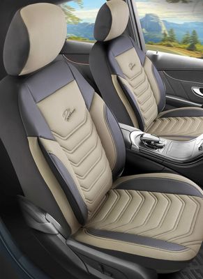 Huse Scaune pentru Masini Auto Universal Nergu Bej Lux PU Piele Textil Set Complet