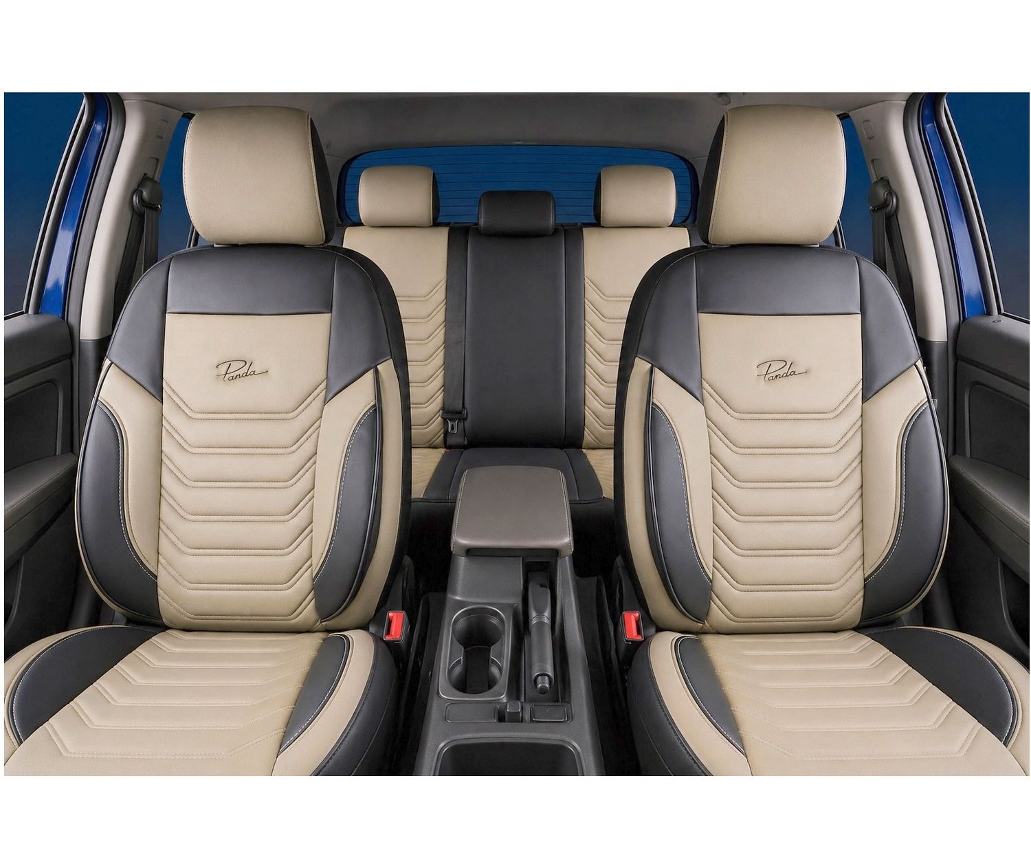 PANDA Huse Scaune pentru Masini Auto Universal Nergu Bej Lux PU Piele Textil Set Complet