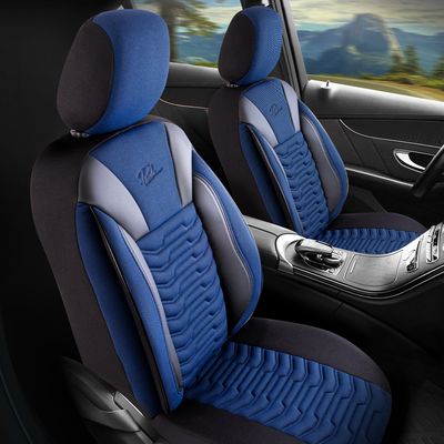 Huse Scaune pentru Masini Auto Universal Nergu Albastru Lux PU Piele Textil Set Complet
