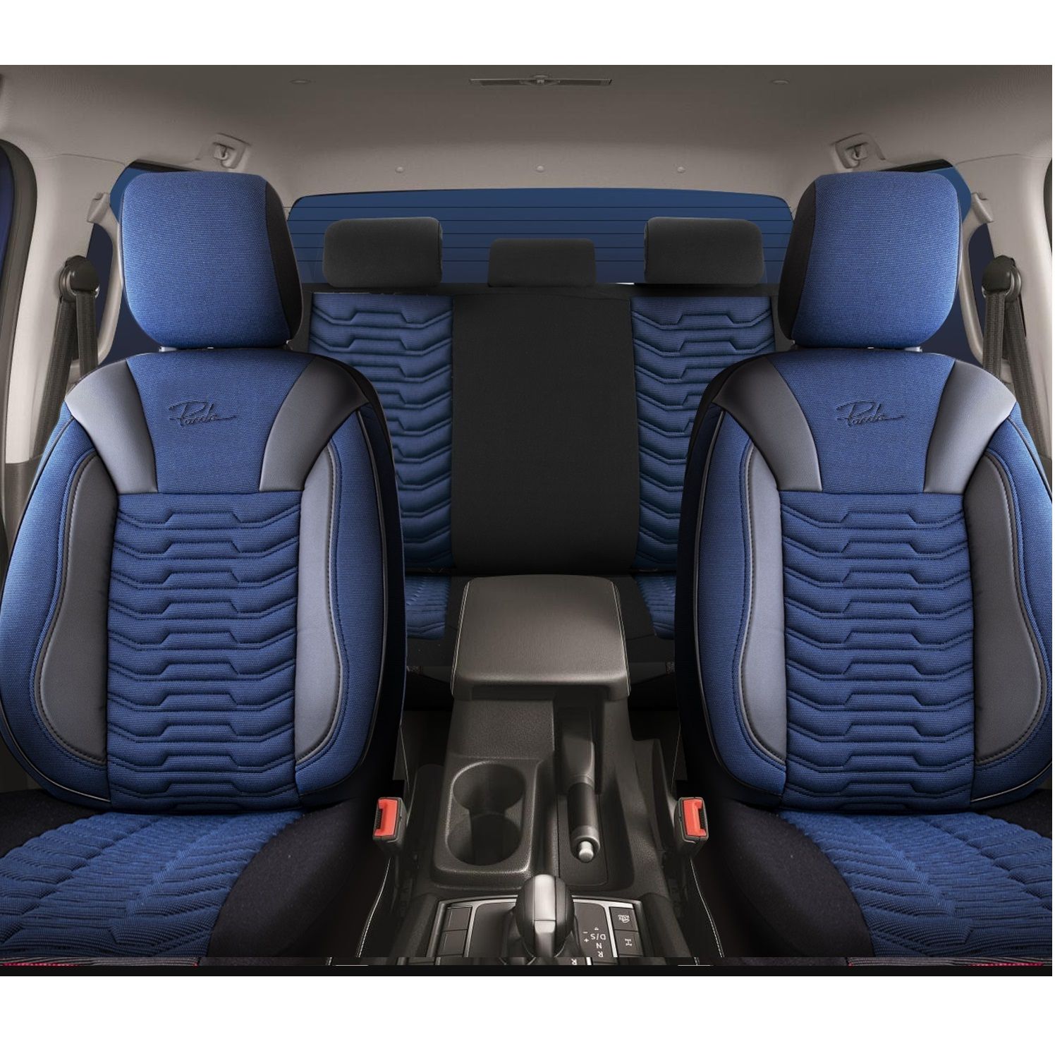 Huse Scaune PANDA PARIS pentru Masini Auto Universal Nergu Albastru Lux PU Piele Textil Set Complet