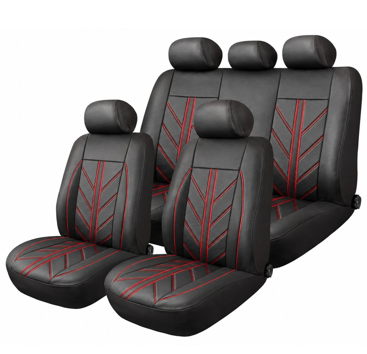 Huse Scaune pentru Masini Auto Universal Nergu Rosu Lux PU Piele Set Complet