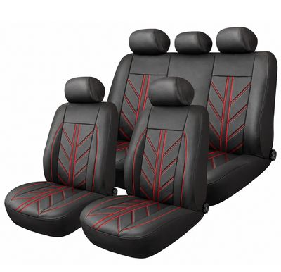 Huse Scaune pentru Masini Auto Universal Nergu Rosu Lux PU Piele Set Complet