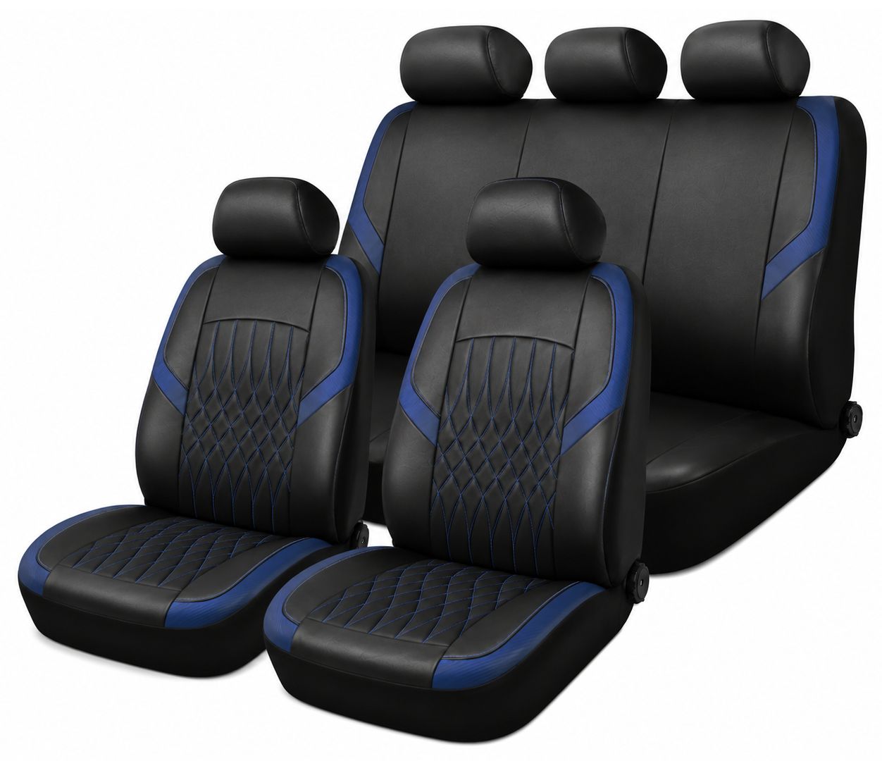 Huse Scaune pentru Masini Auto Universal Nergu Albastru Lux PU Piele Set Complet