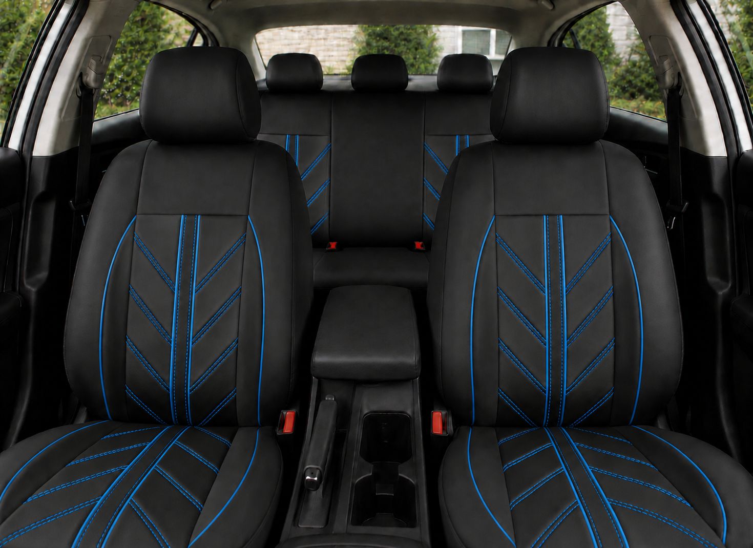 Huse Scaune pentru Masini Auto Universal Nergu Albastru Lux PU Piele Set Complet