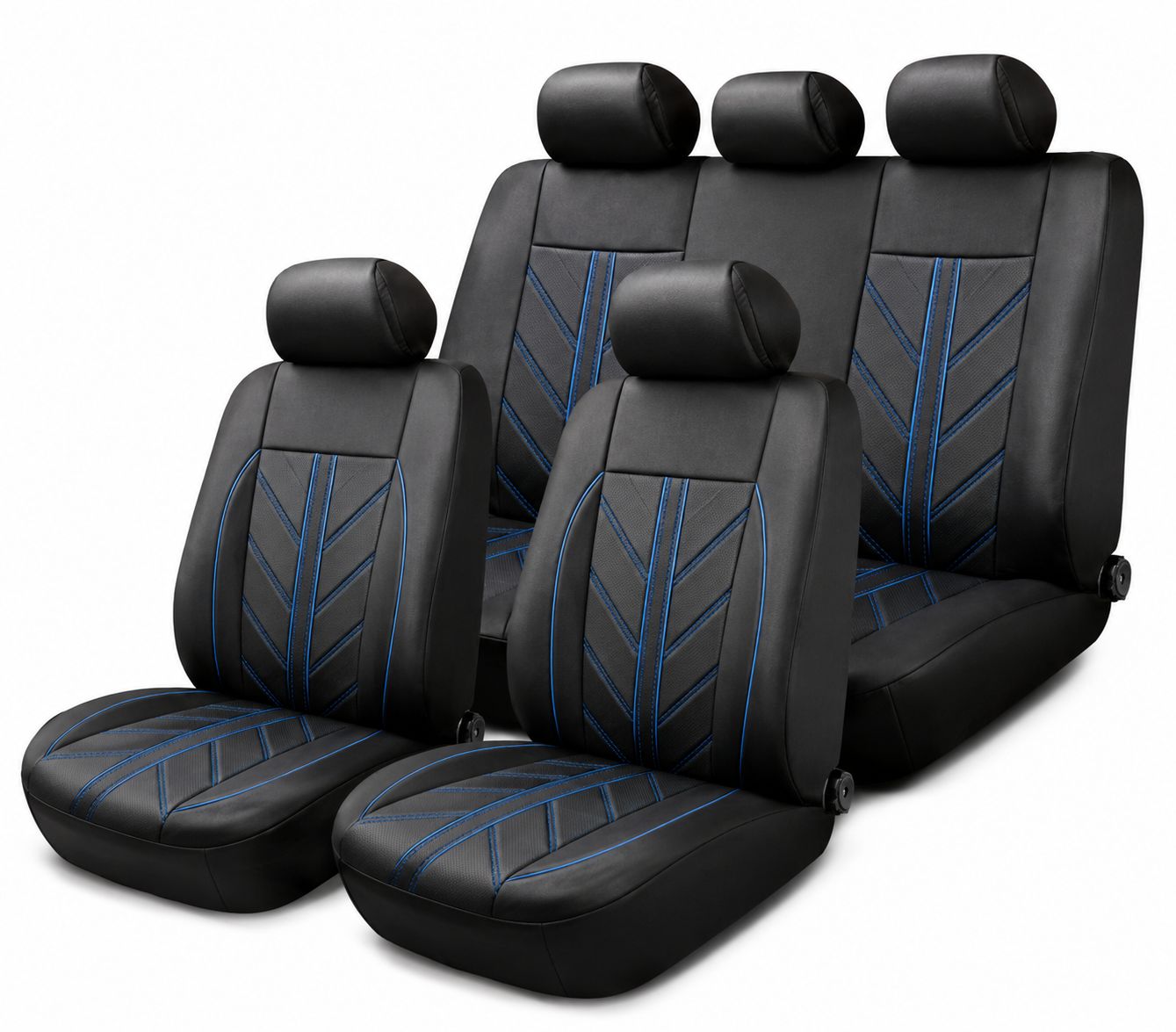 Huse Scaune pentru Masini Auto Universal Nergu Albastru Lux PU Piele Set Complet