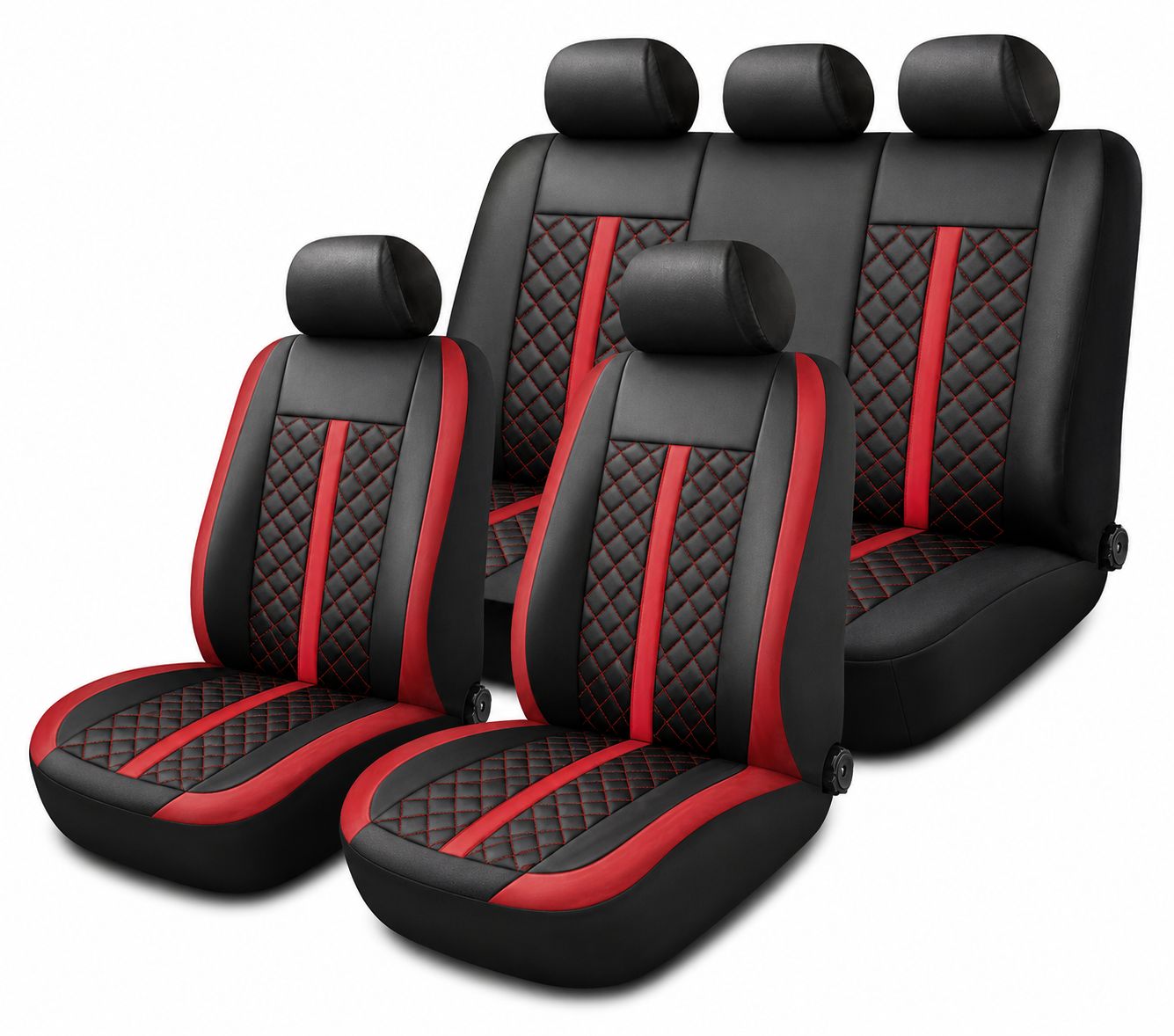 Huse Scaune pentru Masini Auto Universal Nergu Rosu Lux PU Piele Set Complet