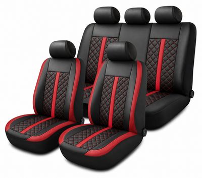 Huse Scaune pentru Masini Auto Universal Nergu Rosu Lux PU Piele Set Complet