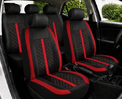 Huse Scaune pentru Masini Auto Universal Nergu Rosu Lux PU Piele Set Complet
