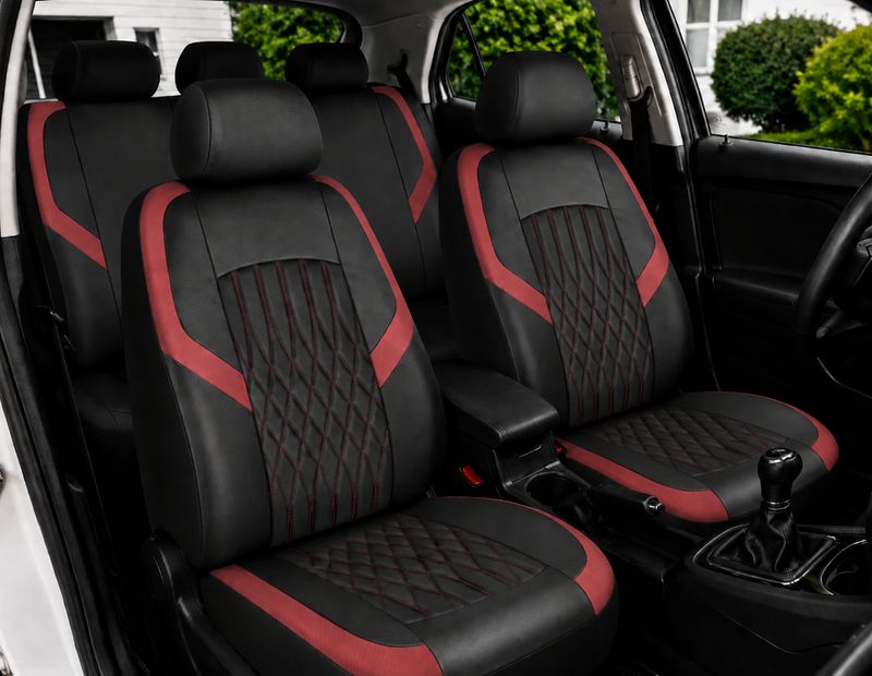 Huse Scaune pentru Masini Auto Universal Nergu Rosu Lux PU Piele Set Complet