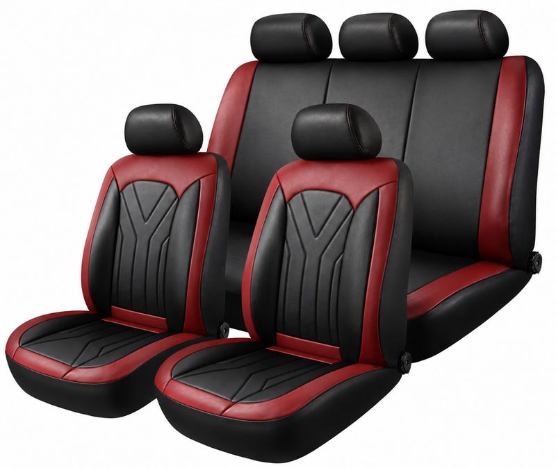 Huse Scaune pentru Masini Auto Universal Nergu Rosu PU Piele Set Complet
