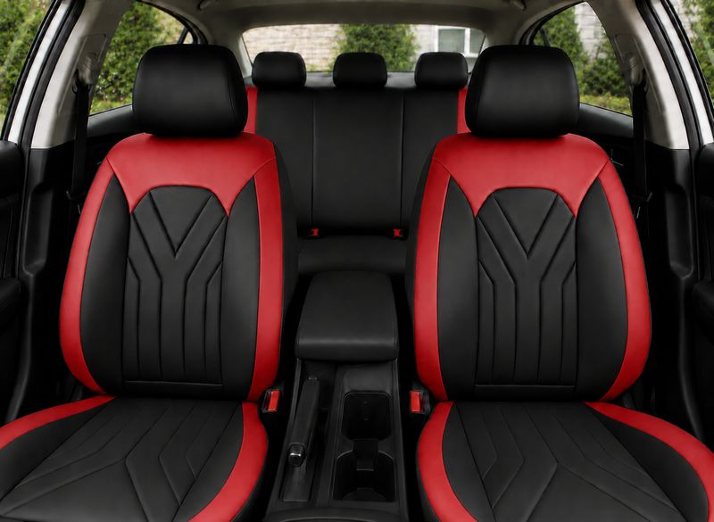 Huse Scaune pentru Masini Auto Universal Nergu Rosu PU Piele Set Complet