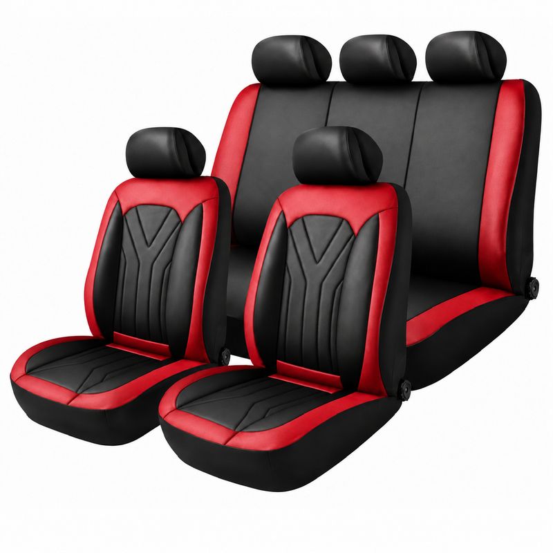 Huse Scaune pentru Masini Auto Universal Nergu Rosu PU Piele Set Complet
