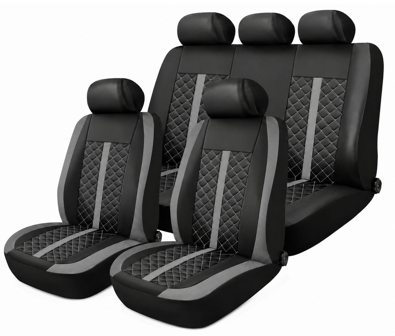 Huse Scaune pentru Masini Auto Universal Nergu Gri Lux PU Piele Set Complet
