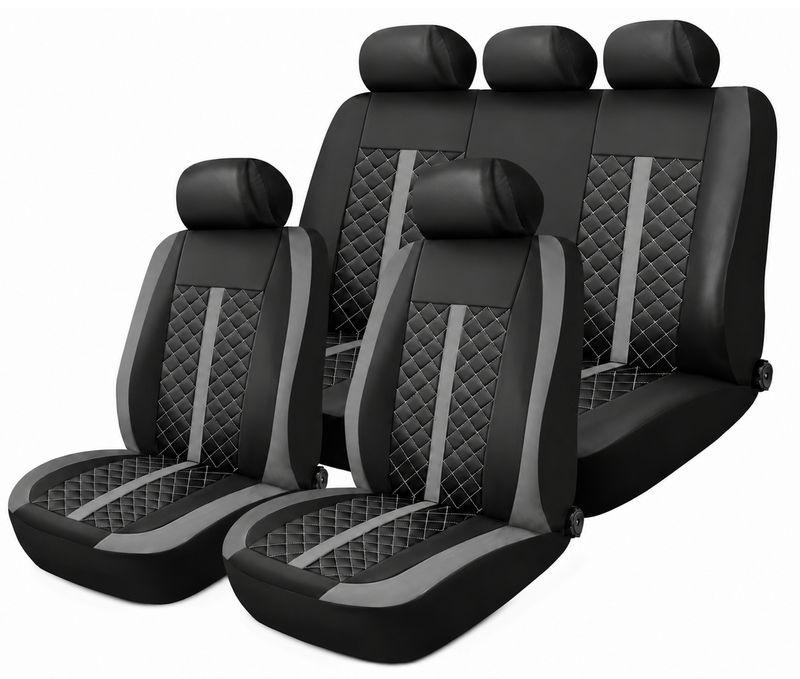 Huse Scaune pentru Masini Auto Universal Nergu Gri Lux PU Piele Set Complet Huse Scaune pentru Masini Auto Universal Nergu Gri Lux PU Piele Set Complet