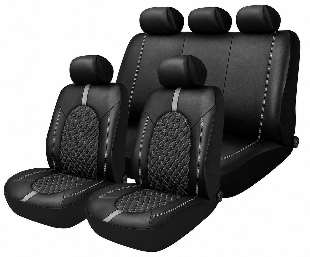 Huse Scaune pentru Masini Auto Universal Nergu Gri Lux PU Piele Set Complet