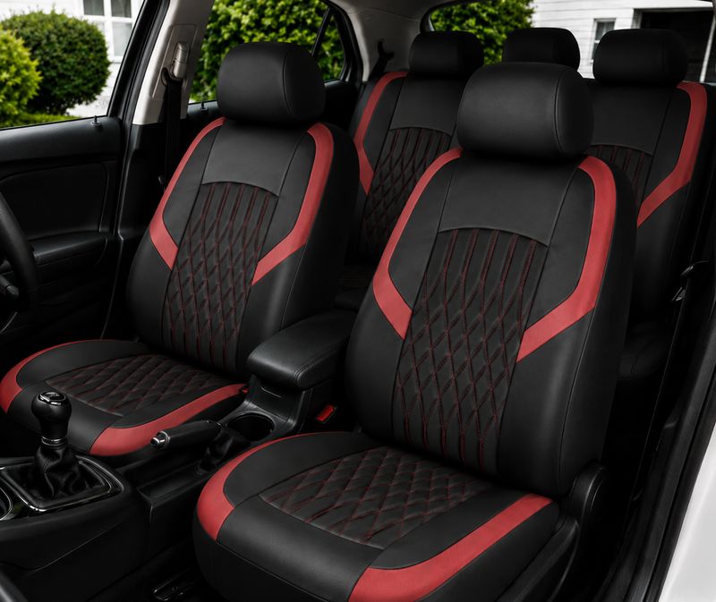 Huse Scaune pentru Masini Auto Universal Nergu Rosu Lux PU Piele Set Complet