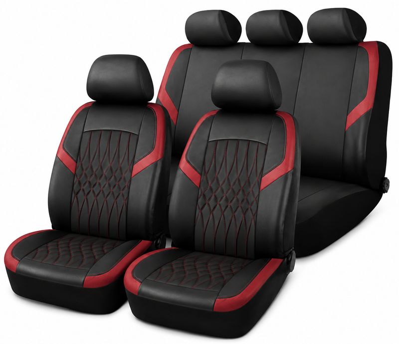 Huse Scaune pentru Masini Auto Universal Nergu Rosu Lux PU Piele Set Complet