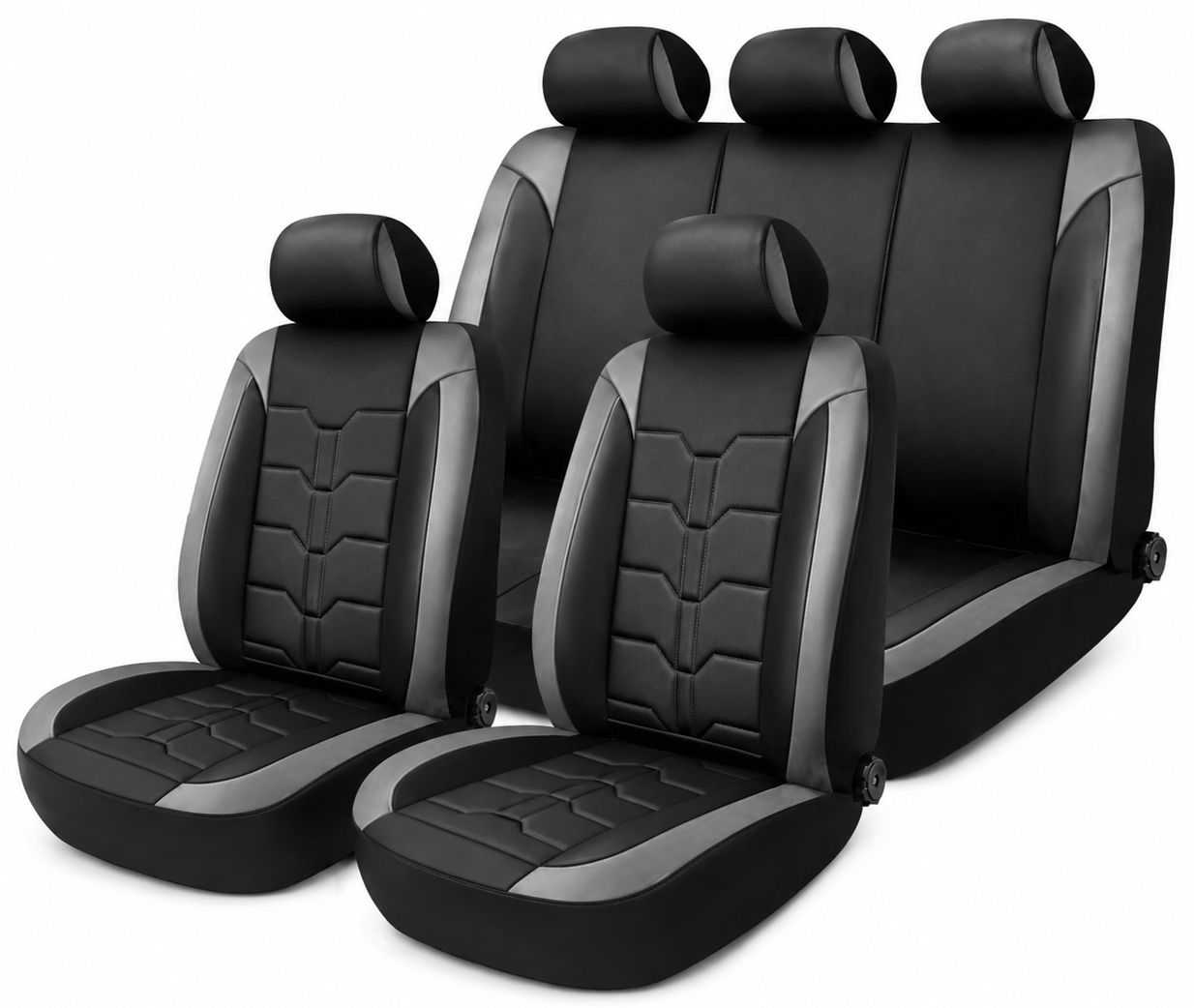 Huse Scaune pentru Masini Auto Universal Nergu Gri Lux PU Piele Set Complet