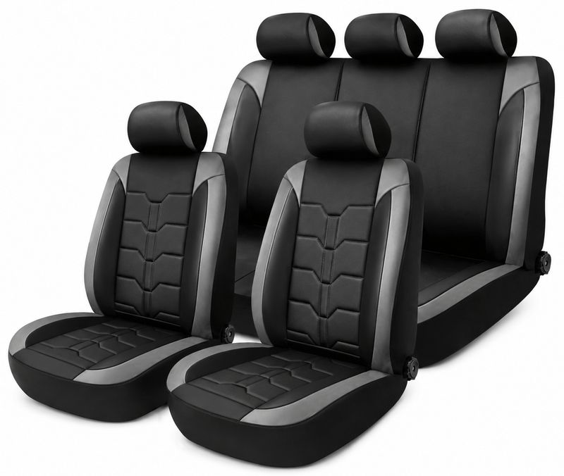 Huse Scaune pentru Masini Auto Universal Nergu Gri Lux PU Piele Set Complet